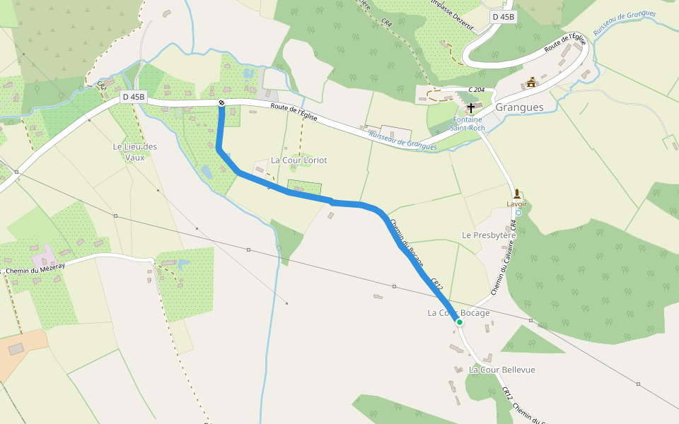 Chemin du Bocage walking route map in Grangues