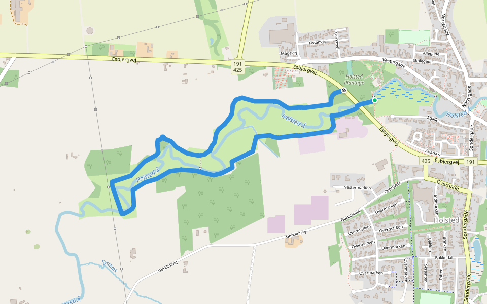 Sporet ved Holsted Å walking route map in Holsted