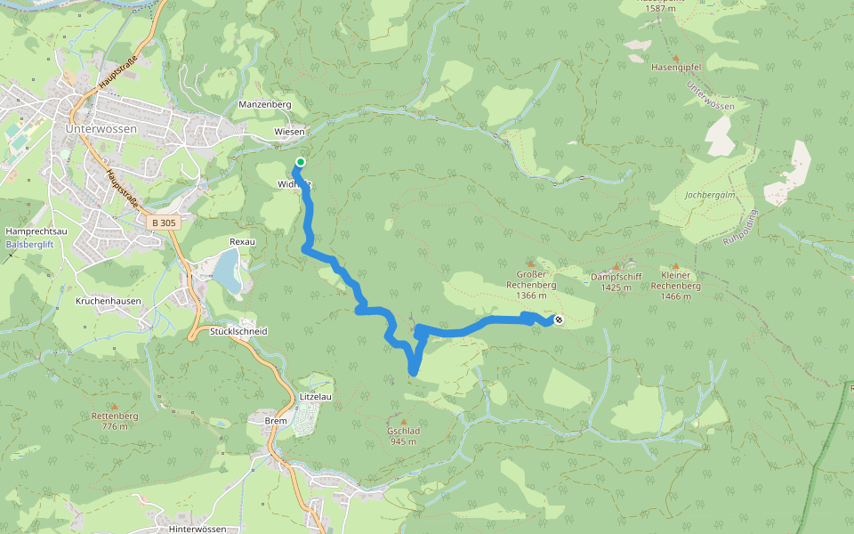 Wanderweg 236 - Rechenbergalm walking route map in Unterwössen