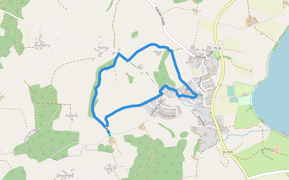 Kapellenrundweg walking route map in Taching am See