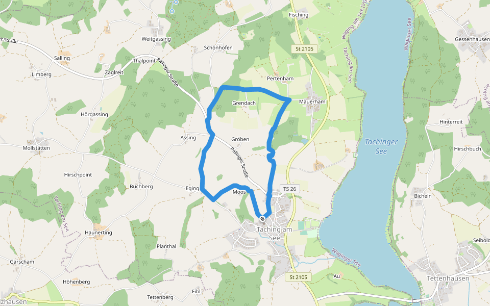 Barfußwanderweg walking route map in Taching am See
