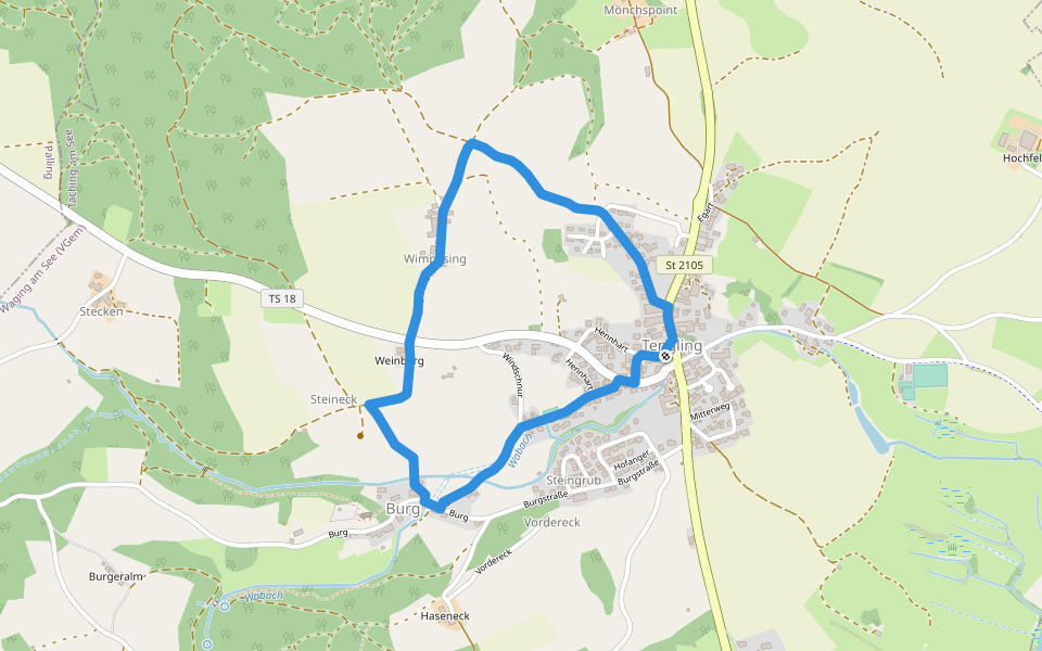 Höhenweg walking route map in Taching am See