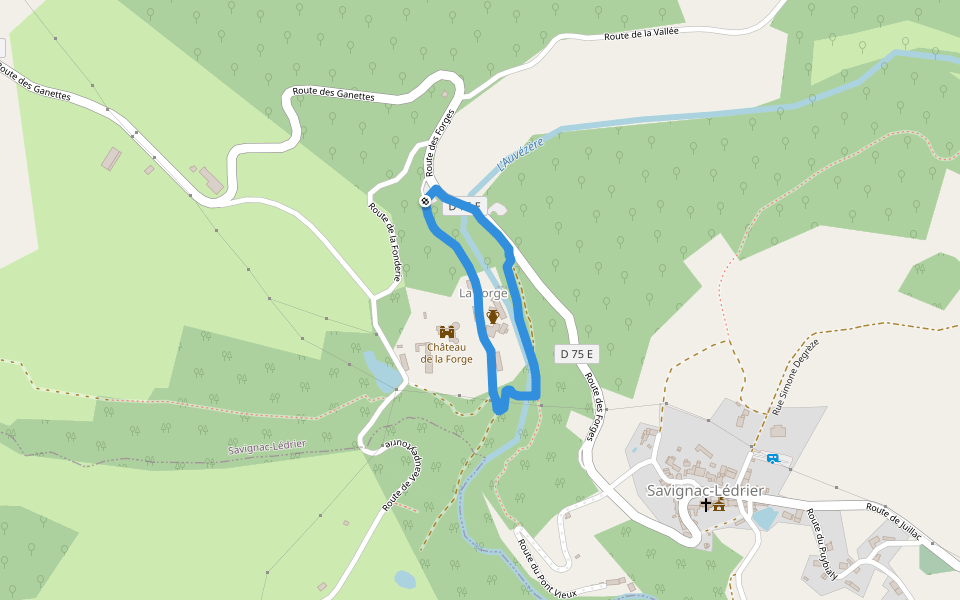 Sentier de la forge de Savignac Lédrier walking route map in Savignac-Lédrier