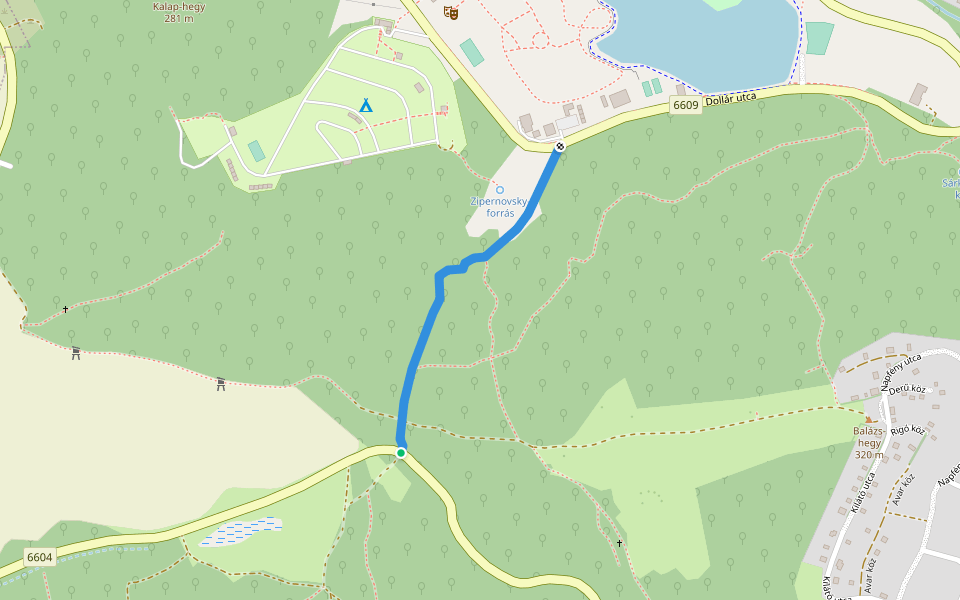K● (K+ elágazás – Zipernovszky-forrás) walking route map in Orfű