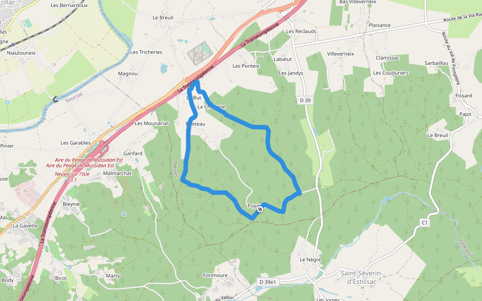 Boucle de Frateau walking route map in Neuvic