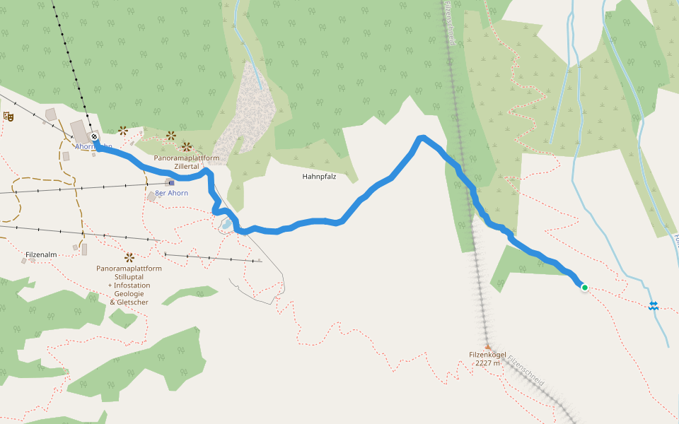 Berliner Höhenweg Zustieg Ahornbahn walking route map in Mayrhofen