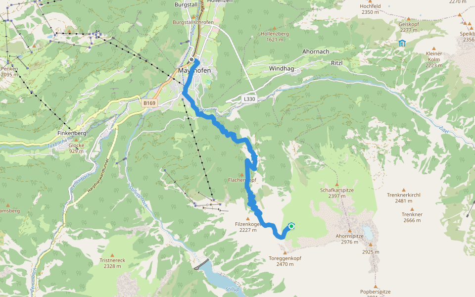 Berliner Höhenweg Etappe 8 walking route map in Mayrhofen