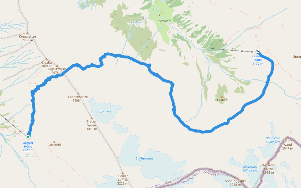 Berliner Höhenweg Etappe 6 walking route map in Mayrhofen