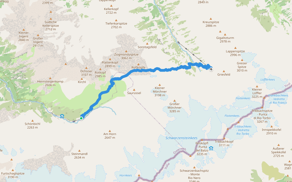 Berliner Höhenweg Etappe 5 walking route map in Mayrhofen