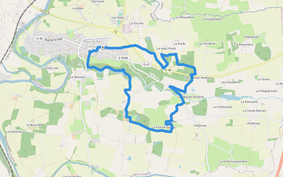 Circuit des Biches walking route map in Bourg-des-Comptes
