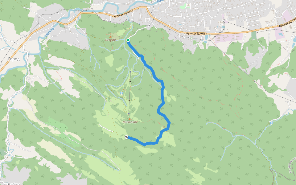 blue walking route map in Kosiv