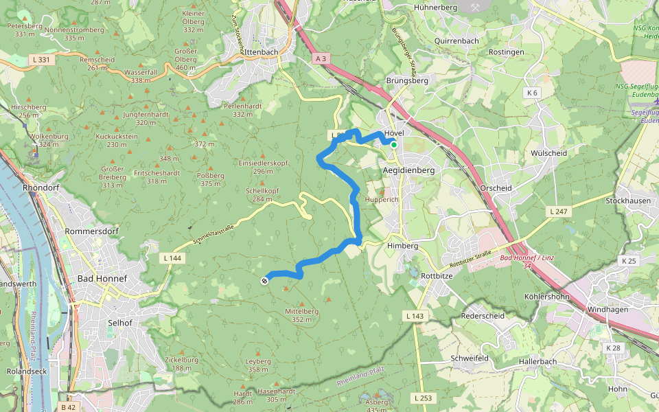 Rheinsteig-Zuweg Hövel/Aegidienberg walking route map in Bad Honnef
