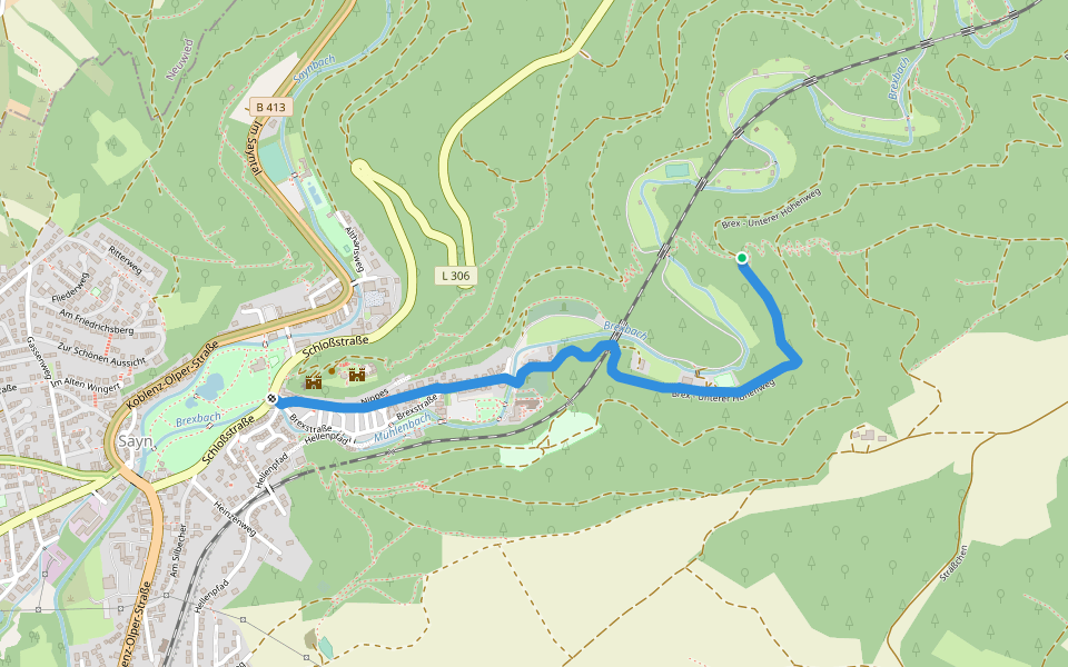 Rheinsteig-Zuweg Brextal walking route map in Bendorf