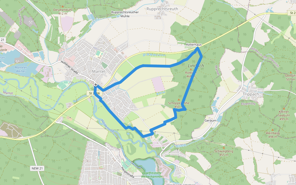 Lindachrundweg walking route map in Mantel