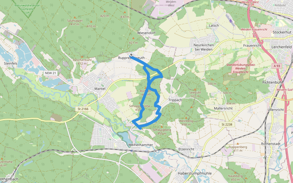 Lohbachwinkelweg walking route map in Mantel