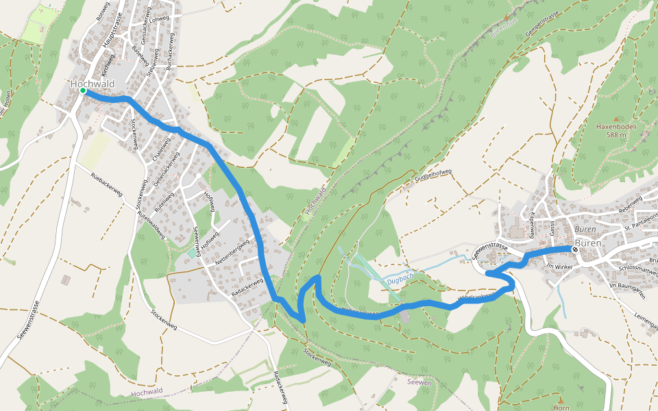 Hochwald Post - Büren walking route map in Hochwald