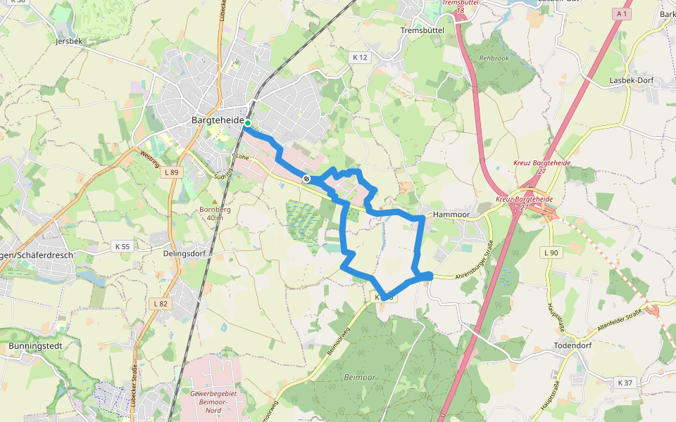 Gewerbeweg walking route map in Bargteheide