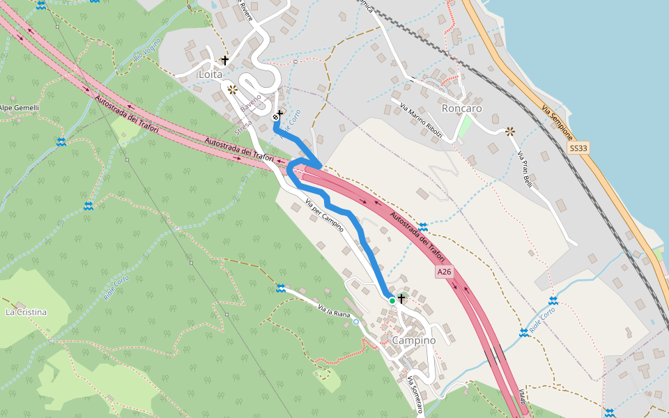 Via Crucis di Campino walking route map in Campino
