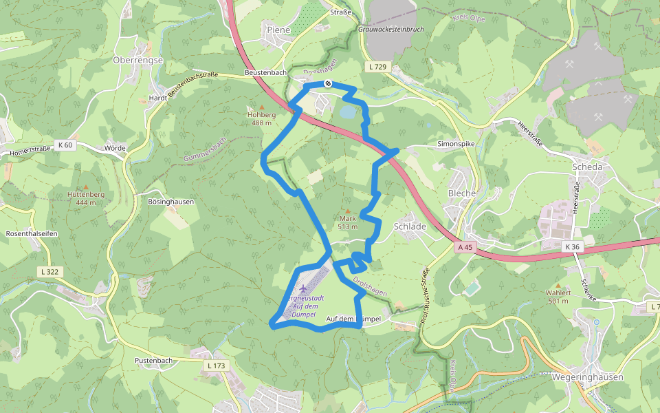 Drolshagen Rundweg A2 (Lüdespert) walking route map in Drolshagen