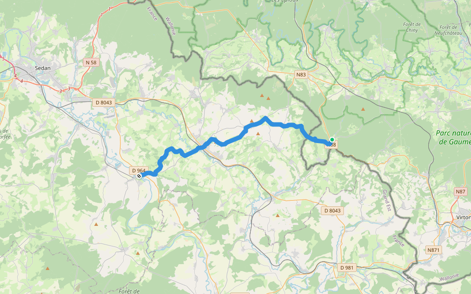 Via Sancti Martini HW-60-01 Villers-devant-Orval (B) - Mouzon (F) walking route map in Florenville