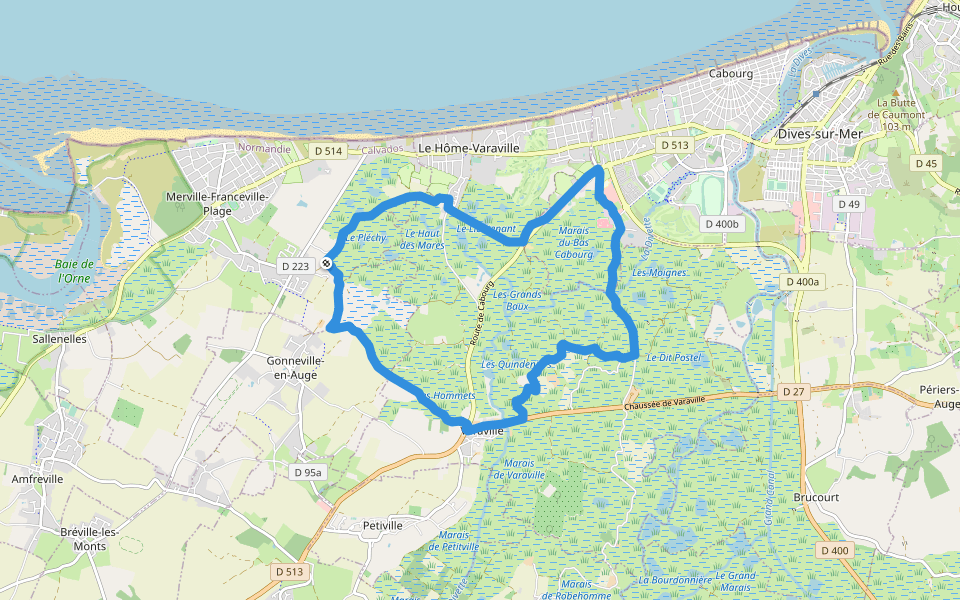 Hérons et Cigognes walking route map in Merville-Franceville-Plage