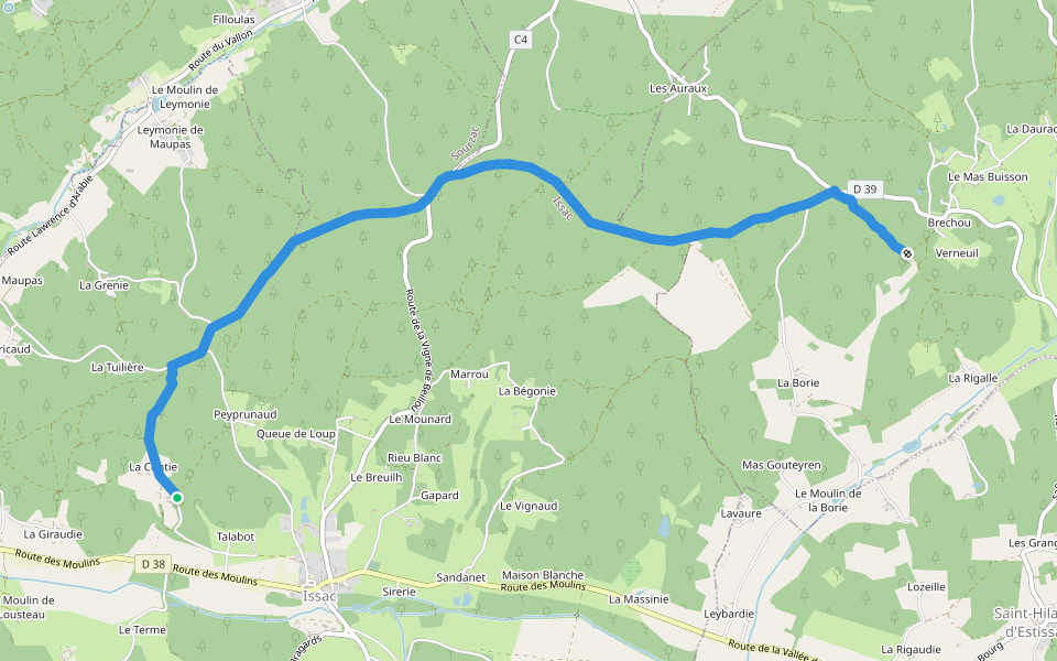 Liaison Issac - Bourgnac - St-Jean-d'Estissac walking route map in Issac