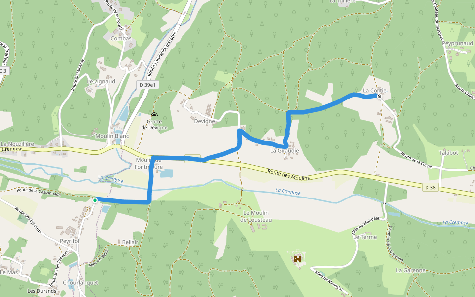 Liaison Issac - Bourgnac - St-Jean-d'Estissac walking route map in Bourgnac