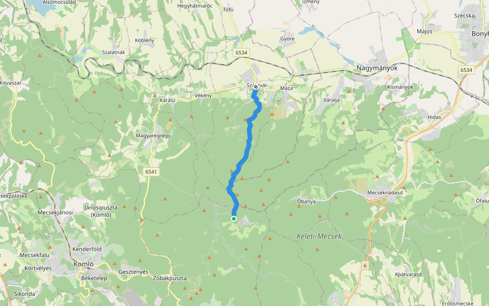 Z▲ (Szászvár – Kantár-hegy – Somlyó – Dobogó – Cigány-hegy – Kisújbánya) walking route map in Hosszúhetény