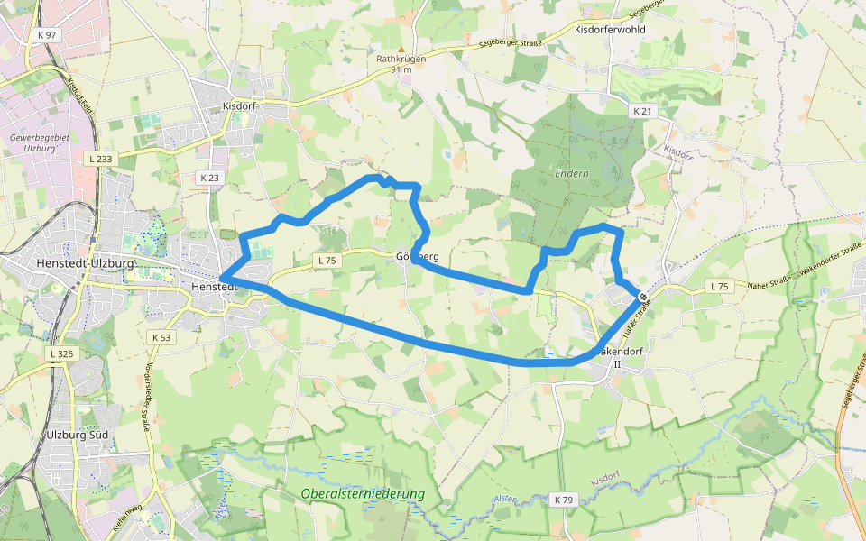 Rundweg durch Henstedt-Ulzburg und Wakendorf II walking route map in Wakendorf II