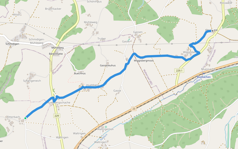 Otterbach - Widisberg walking route map in Häusernmoos im Emmental