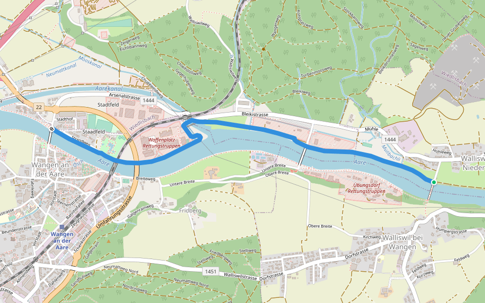 Walliswilsteg - Wangen an der Aare walking route map in Walliswil bei Niederbipp