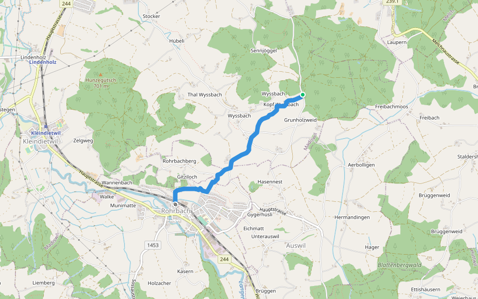 Wyssbach - Rohrbach Bahnhof walking route map in Madiswil