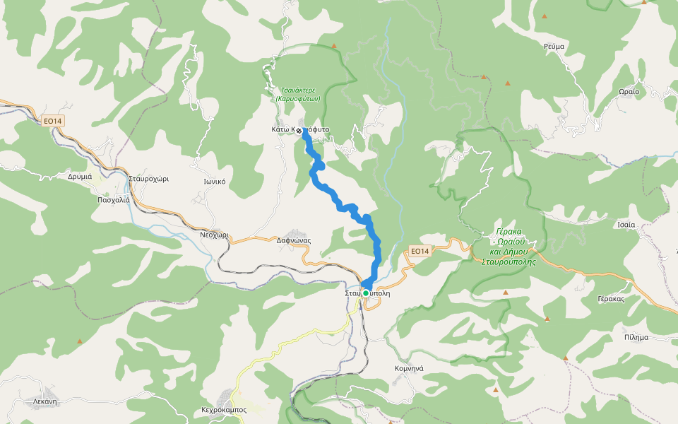 Nestos-Rodopi Trail: Stavroupoli – Kato Karyofyto walking route map in Stavroupoli