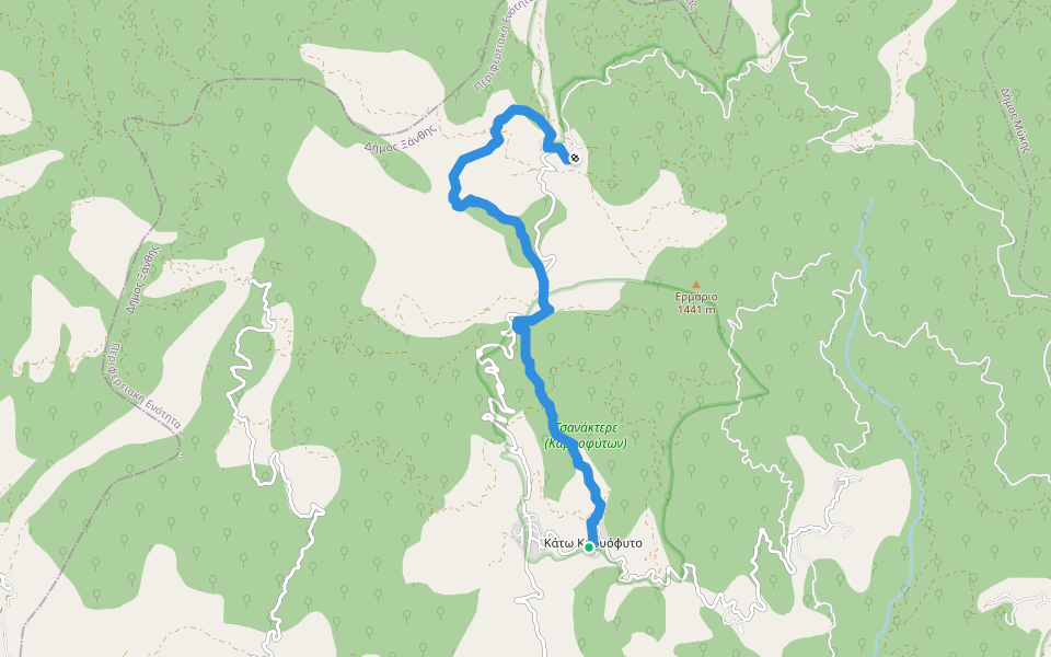 Nestos-Rodopi Trail: Kato Karyofyto – Leivaditis walking route map in Kato Kariofito