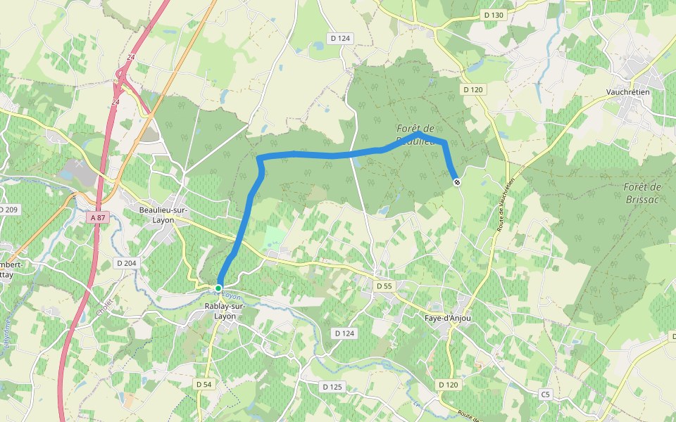 Circuit Coteaux et Forêt de Beaulieu walking route map in Bellevigne-en-Layon