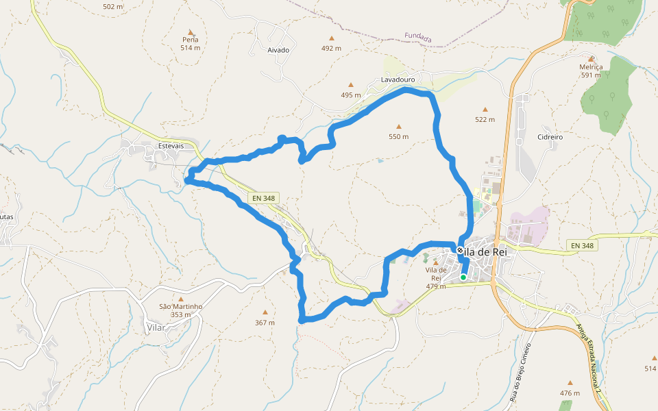 Trilho das Cascatas walking route map in Vila de Rei