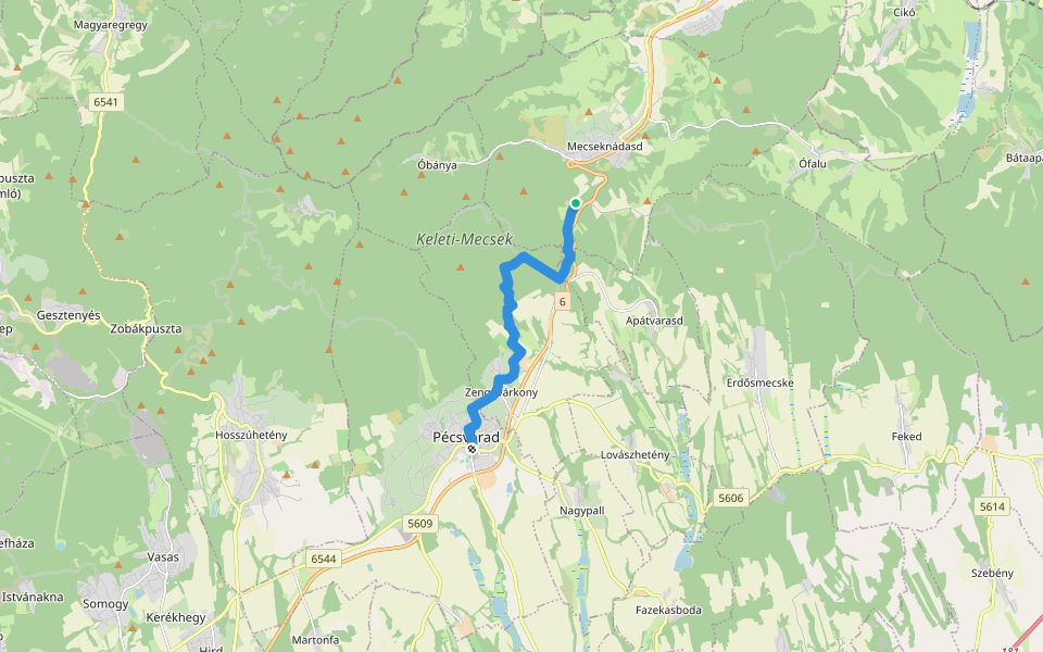 K+ (Pécsvárad – Rockenbauer Pál sírja – Zengővárkony – RPDDK) walking route map in Mecseknádasd