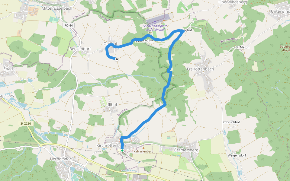 Kirchröttenbach – Segelflugplatz –Oedhof walking route map in Schnaittach