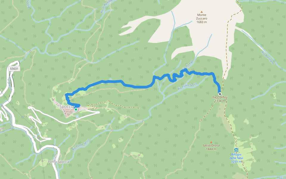 S10c Spoccia bivio S10d (S12) - Cappella di Lego - Tre Confini walking route map in Spoccia