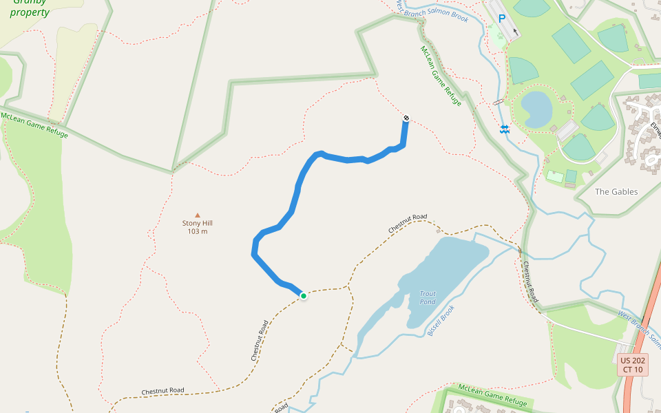 Evergreen Trail walking route map in Granby