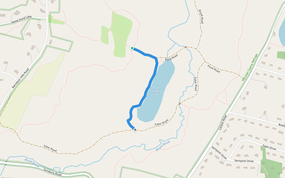 Spring Pond Trail walking route map in Granby