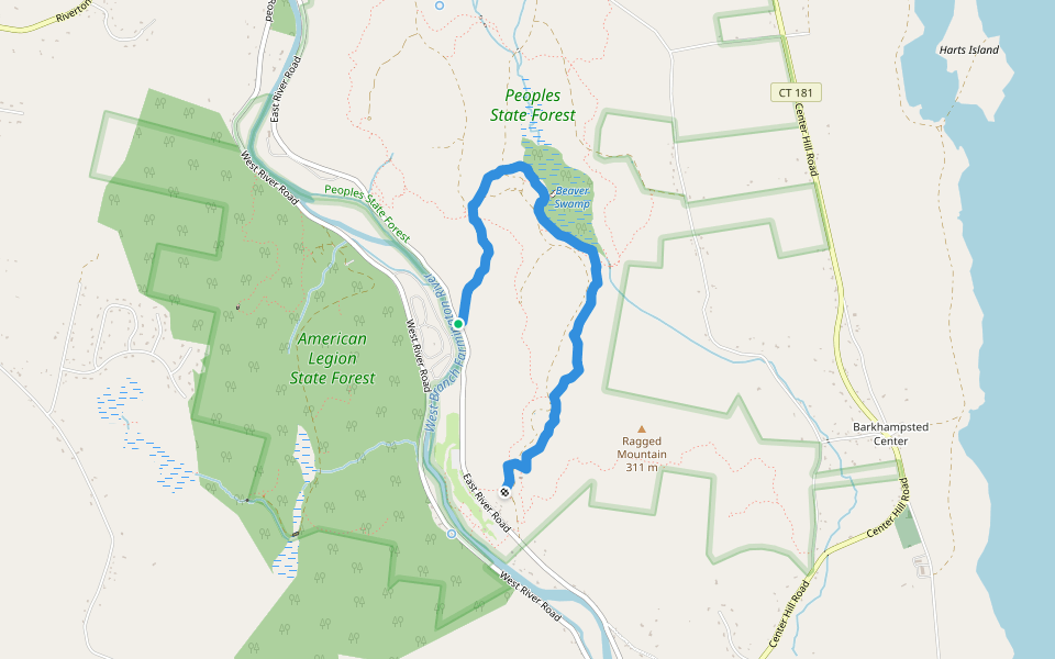 Agnes Bowen Trail walking route map in Barkhamsted