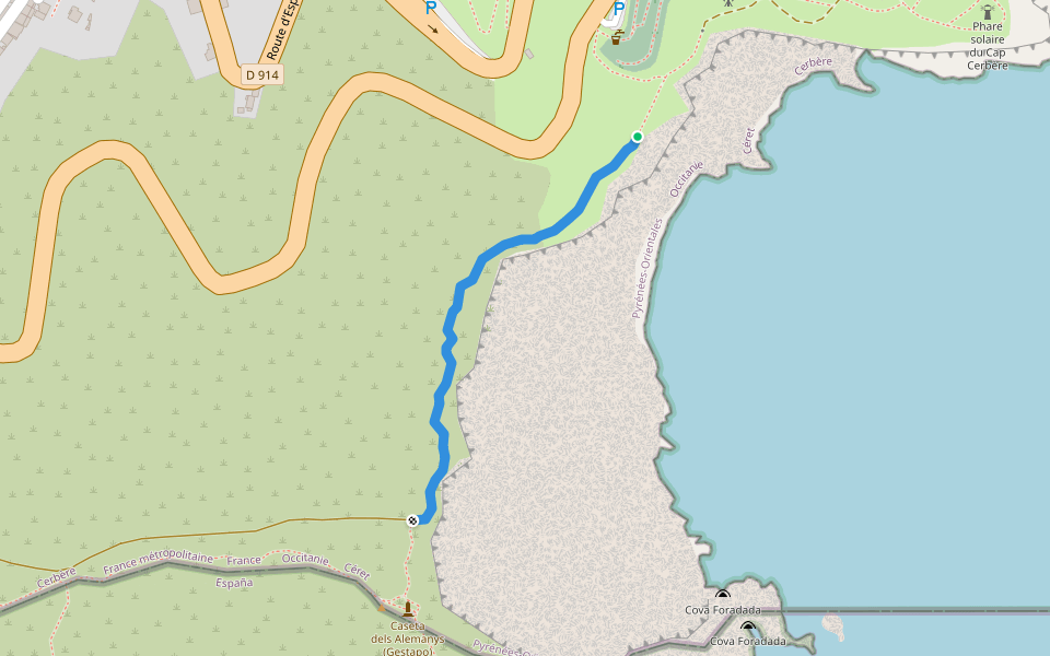 E12 France, Col des Belitres - Argelès walking route map in Cerbère