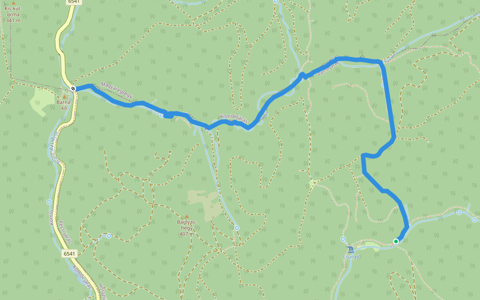 P● (Magyaregregyi műút – Sín-gödör – Szederindás-kút – Hidasi-forrás) walking route map in Hosszúhetény