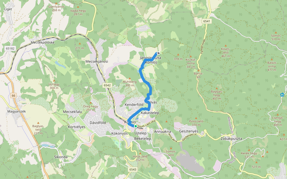 Z+ (Komló, vá. – Szilvás – Jánosipuszta) walking route map in Komló