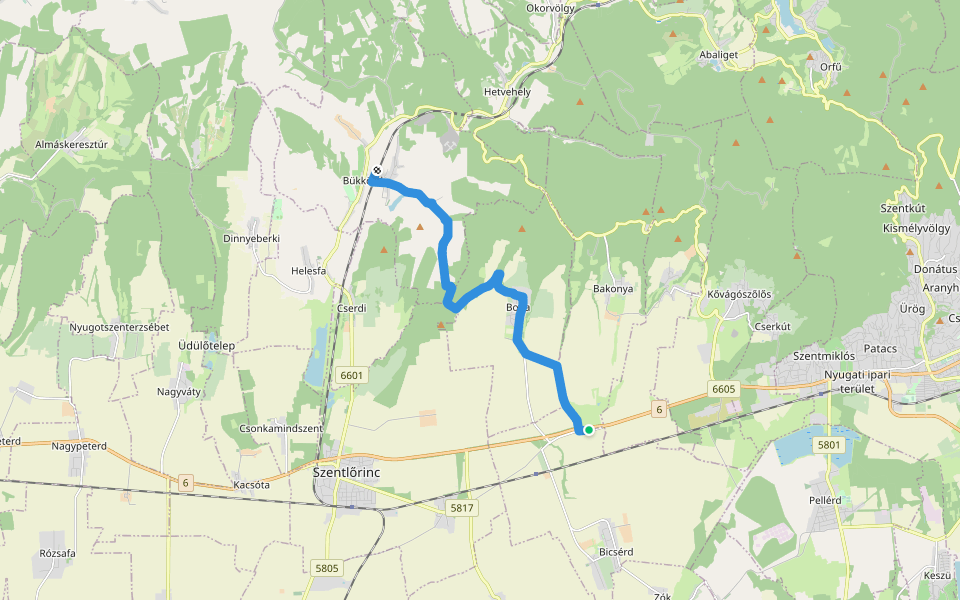 S (Bükkösd, vá. – Boda – Markó-csárda) walking route map in Bakonya