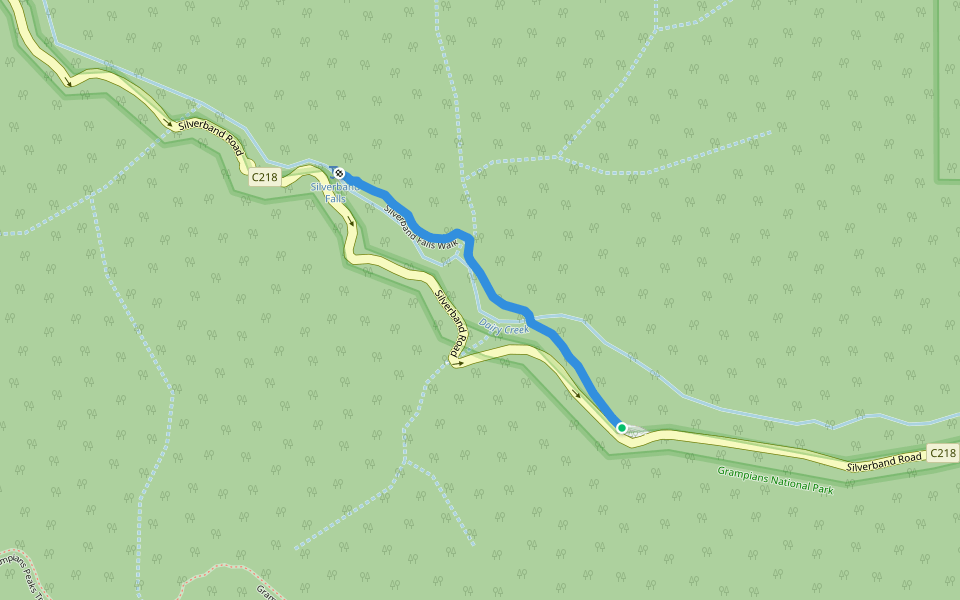 Silverband Falls walking route map in Bellfield