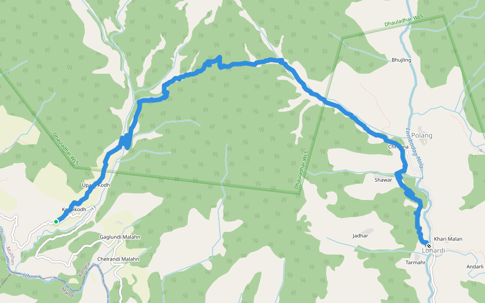 Nohru Pass walking route map in Kothi Koher