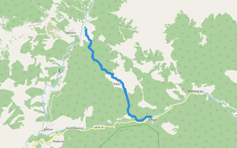 Rasol Pass walking route map in Malana