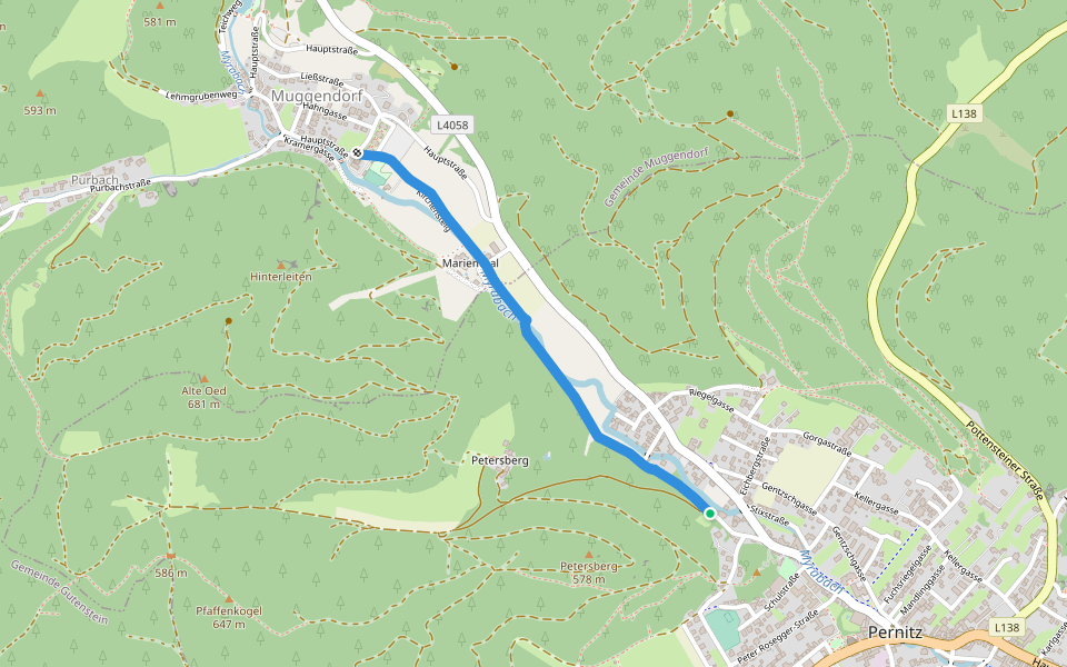 Kirchensteig walking route map in Pernitz